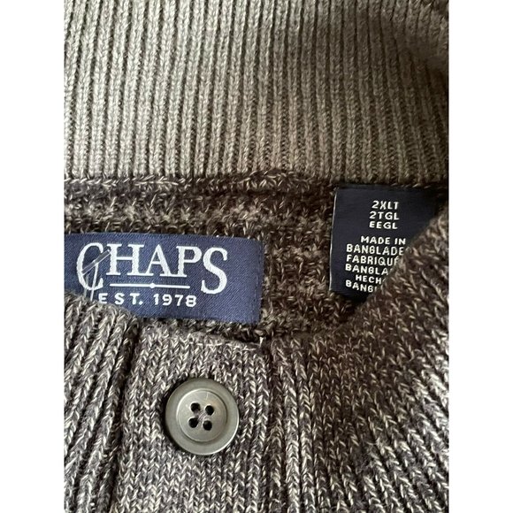 🔧Men's Sweater Big Tall Size 2XL Chaps Button Mock Sweater Charcoal - Picture 10 of 12